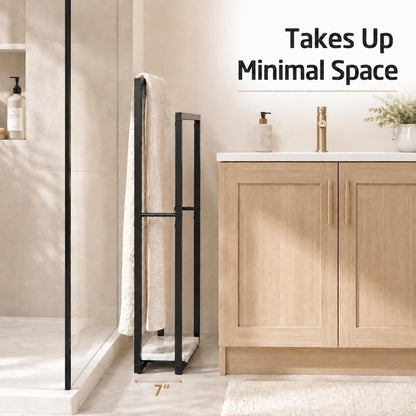 KES Standing Towel Racks for Bathroom with Heavy Marble Base, 38" H Towel Rack Stand for Bathroom 2-Tier, Blanket Rack for Bathroom Floor, Matte Black, BTH501-BK