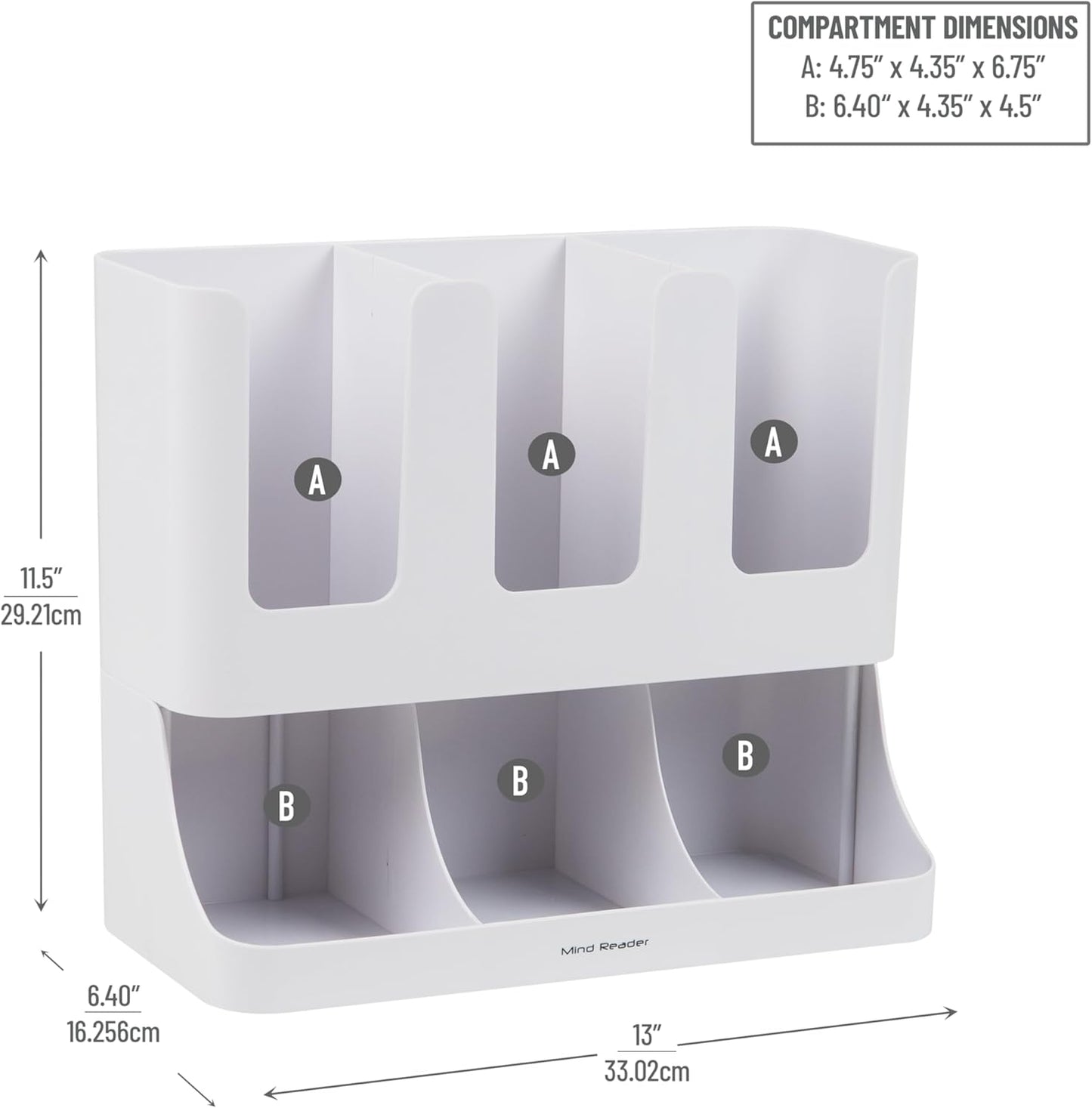 Mind Reader Cup and Condiment Station, 6-Compartment Countertop Organizer for Coffee Bar (White)