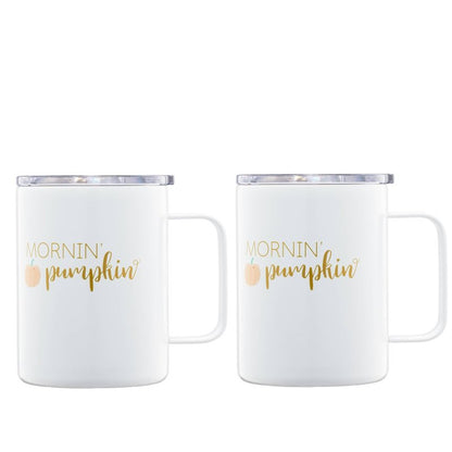 Cambridge EP109WHCB2DS 16 Oz Mornin Pumpkin Coffee Mugs, Set Of 2