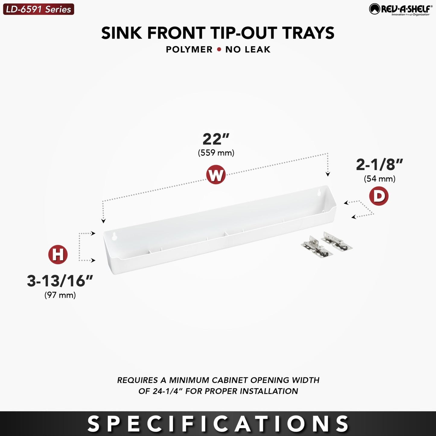 Rev-A-Shelf 30" Tip-Out Plastic Sink Tray for Kitchen and Bathroom Base Cabinets, Large Pullout Vanity Shelf Home Organizer, White, LD-6591-30-11-1