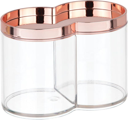 mDesign Plastic Canister Jar Organizer Set with Storage Lid - Clear/Rose Gold Lumiere Collection for Bathroom/Restroom