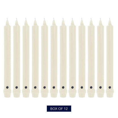 Colonial Candle Unscented Taper Candle, Classic Collection, Ivory, 8 In, Pack of 12 - Up to 6 Hours Burn