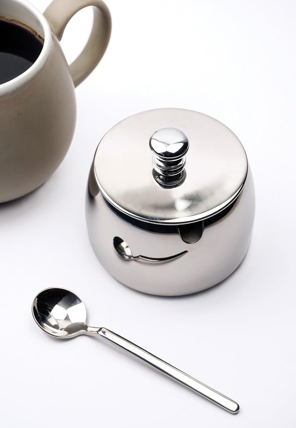 RSVP International 8 oz Stainless Steel Sugar Bowl with Lid and 4.5" Spoon