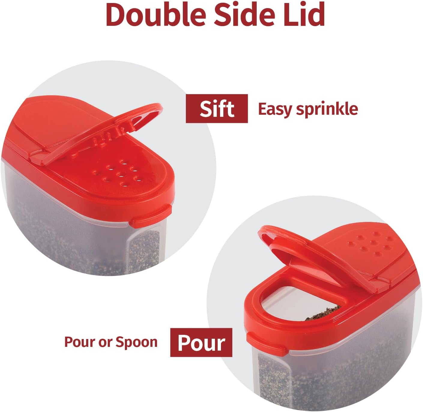 SIGNORA WARE Spice Jars Set - 8 and 4 oz Refillable Airtight Containers with 2 Way Pour/Sift Shaker Lids, 8 pk, Red