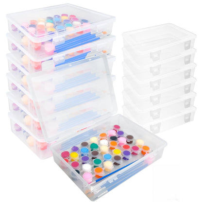 TANEMUDO 12 Pcs Plastic Storage Box with Lid Clear Multipurpose Craft Storage Case for Beads Ornaments Accessoriesr Plastic Containers Pencil Case(5'' x 3'' x 1.5'',7'' x 9'' x 2'')