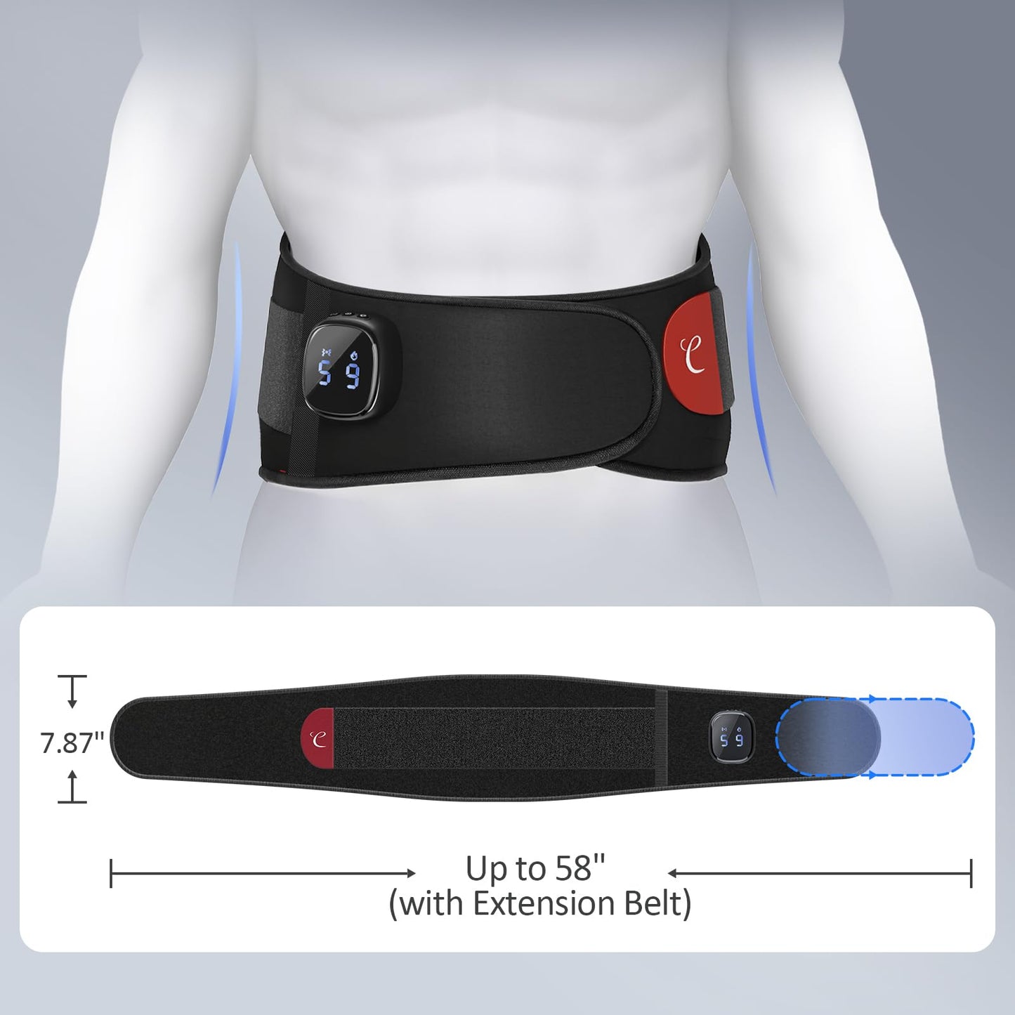 Comfytemp Cordless Portable Heating Pad with Massager for Lower Back Pain Relief, 9 Heat 5 Vibration 3 Intensity, FSA Eligible HSA Rechargeable Wireless Heated Waist Belt APP Control Gifts for Mom Dad