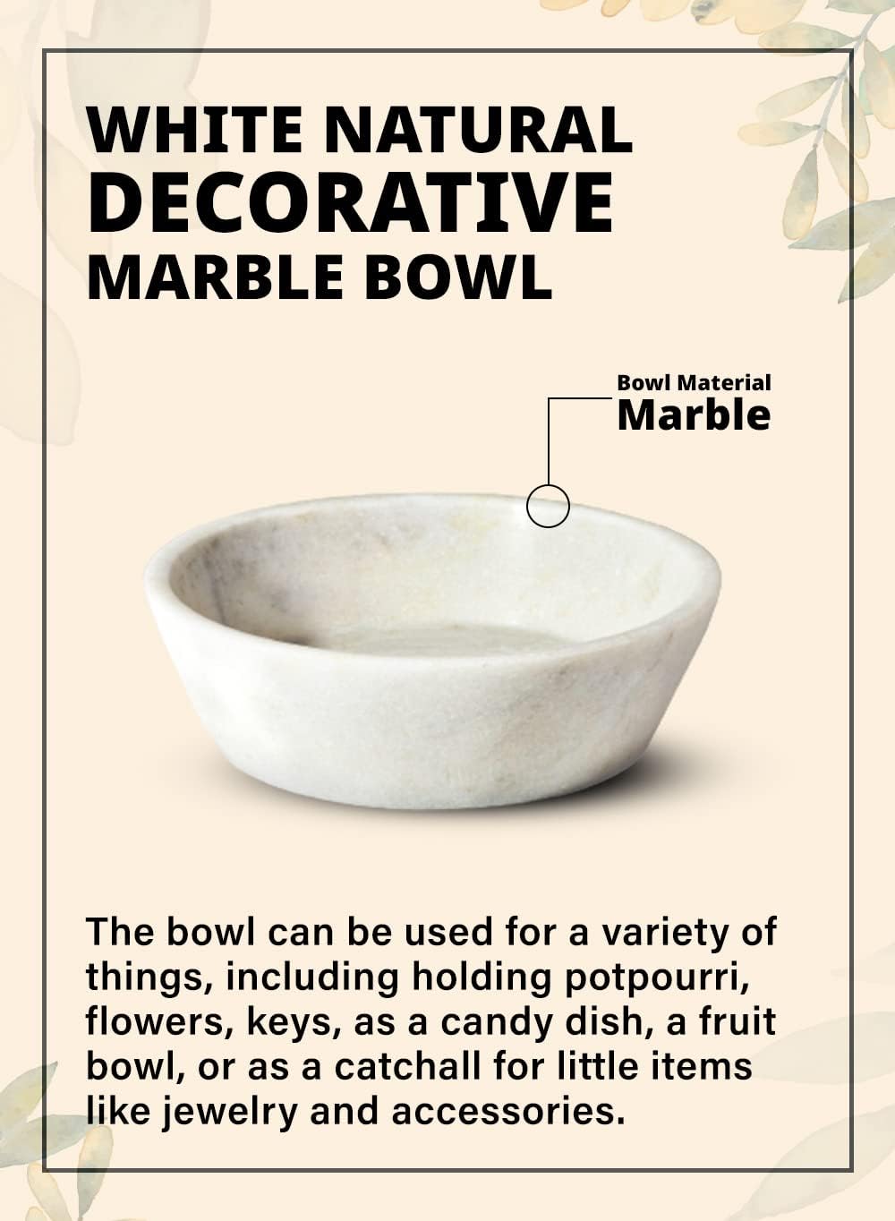 Serene Spaces Living White Marble Bowl - Decorative Multi-Purpose Catchall for Home Decor, Measures 2.25" Wide