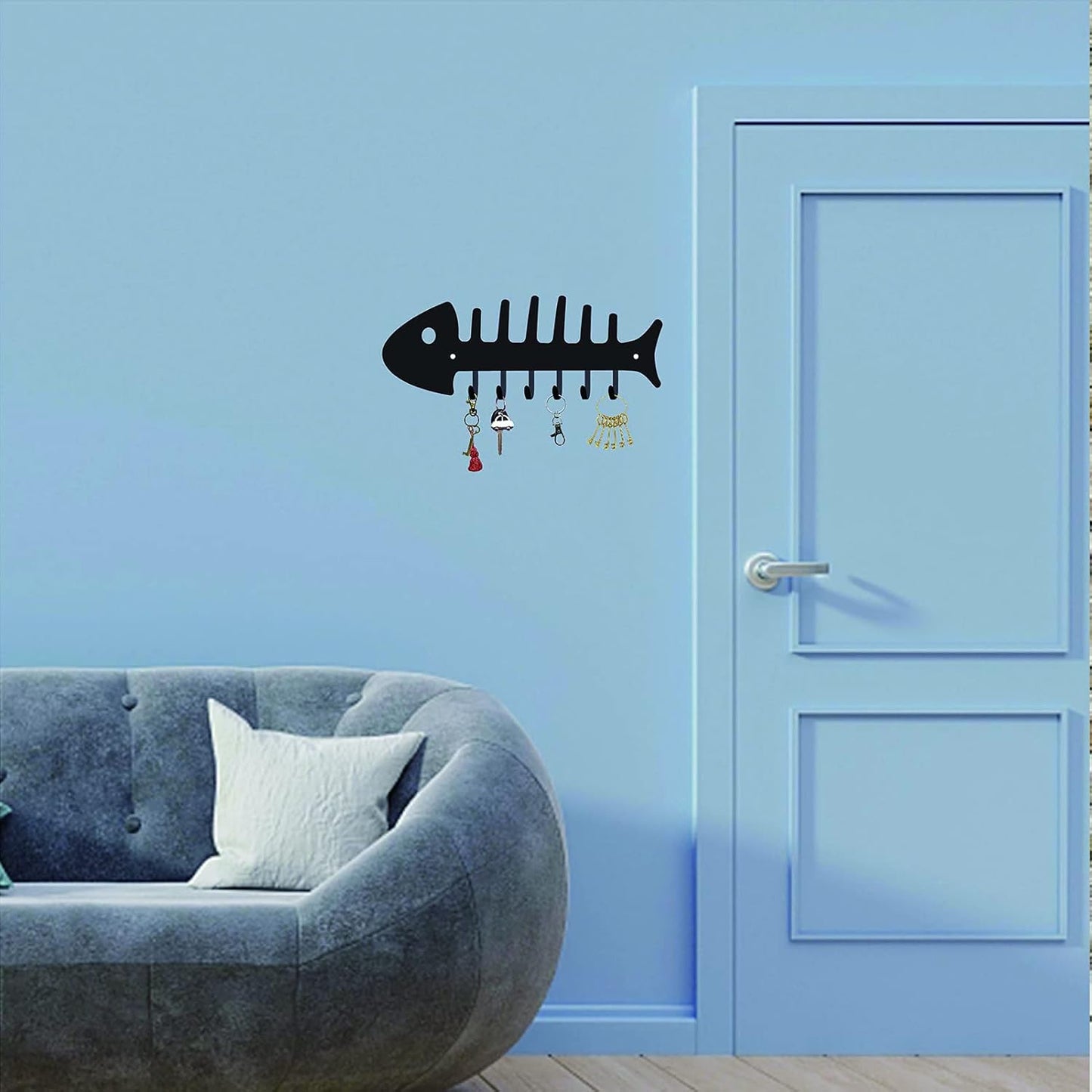 CREATCABIN Fishbone Key Holder Hanger, Towel Rack Organizer with 6 Hooks, Wall Mounted for Bathroom Kitchen