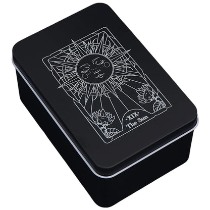 CREATCABIN Iron Tarot Cards Storage Box Tarot Card Holder Box Black Sun Metal Trinkets Case Tin Tarot Card Collection Boxes Deck Cases for Jewelry Fortune Telling Witchcraft Decor 3x5x2Inch
