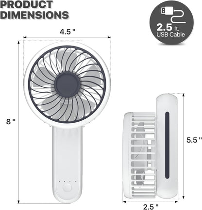 Mollie 3-Inch Mini USB Rechargeable Portable Handheld Fan, 3-Speeds Battery Operated for Travel, Camping, Office, Home