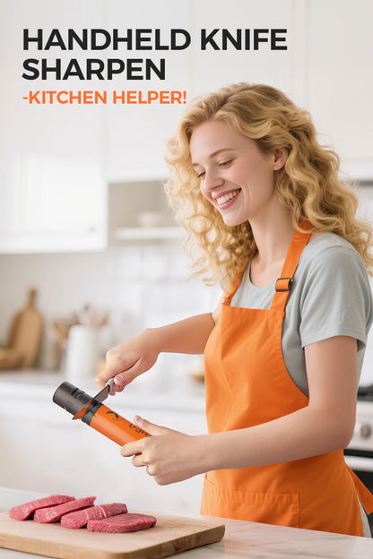 LEFUGO Electric Knife Sharpener, 3 Speed Max 7000RPM Handheld Sharpener for Kitchen Knives, Electric Knife Sharpening Tool of Portable Cordless Rechargeable 2000mAh (Orange)