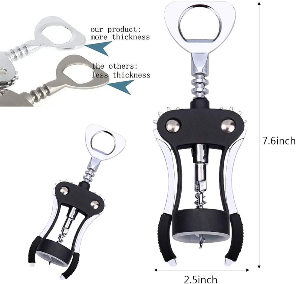 Foho Wine Opener, Multifunctional Wing Corkscrew for Wine and Beer Bottles, Luxury Waiter Corkscrew Set, Black