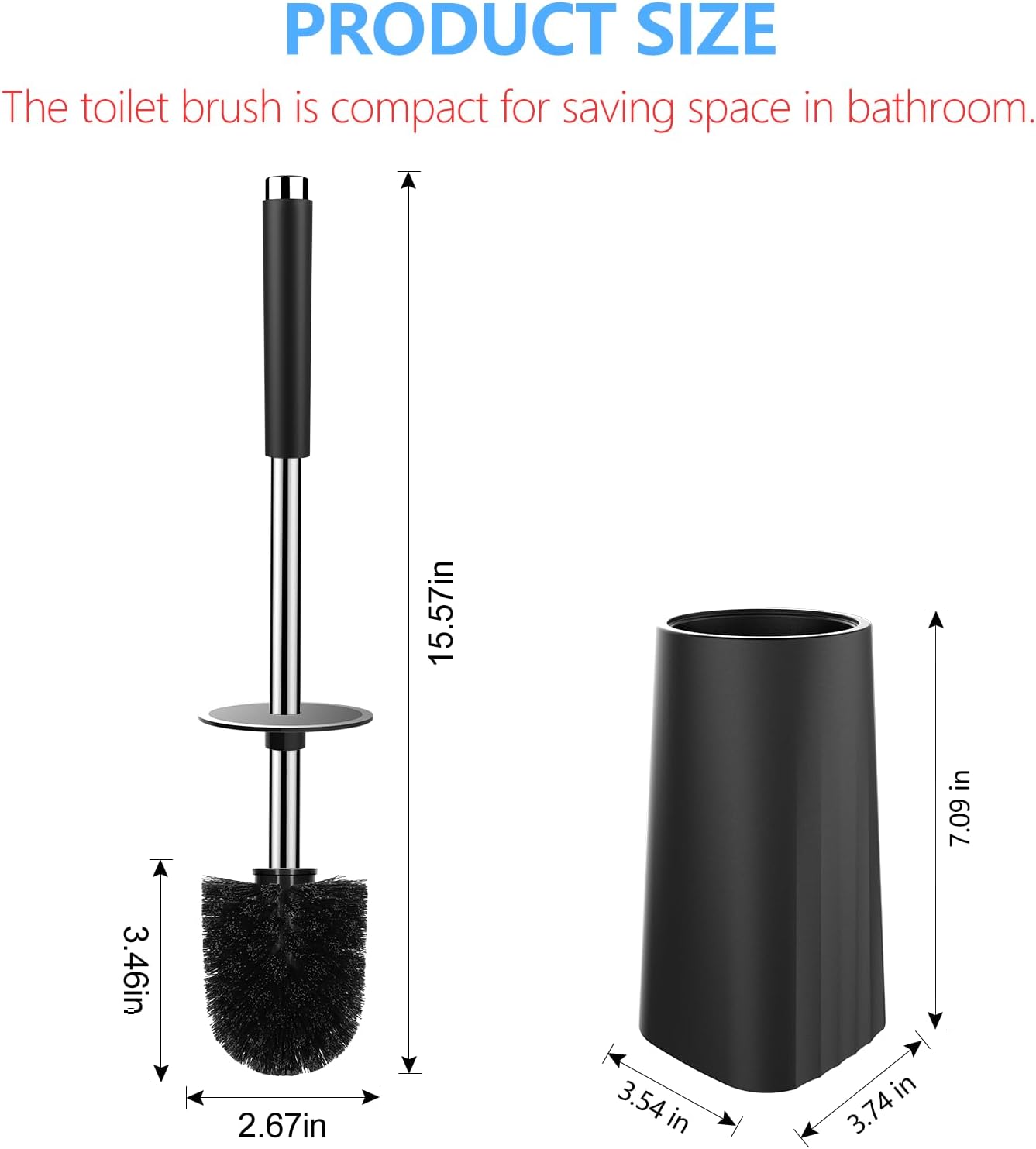 SetSail Toilet Brush, Compact Toilet Bowl Brush and Holder with 304 Stainless Steel Handle, 2 Packs
