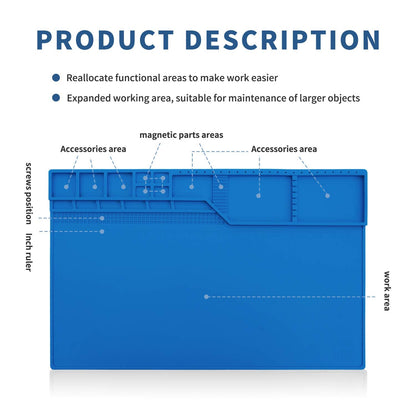 Hengtianmei Heat Insulation Silicone Repair Mat with Scale Ruler and Screw Position for Soldering Iron, Phone and Computer Repair Size: 22 x 14 Inches (H-203)