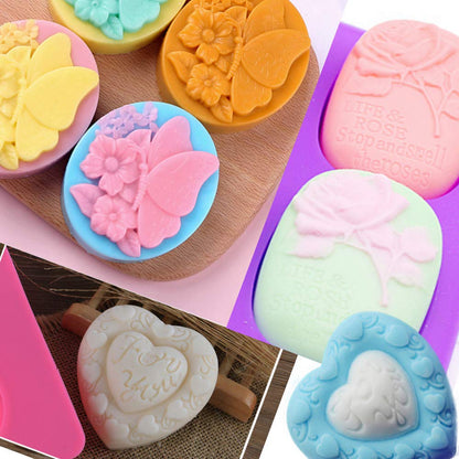 Helpcook 3 Pack Silicone Soap Molds, 6 Cavities, Mixed Patterns, BPA Free, Easy Release
