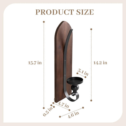 Wall Candle Sconces Set of Two, Brown Wall Mounted Metal and Wooden Wall Candle Holders, Farmhouse Candle Sconces for Bedroom, Fireplace, Brwon