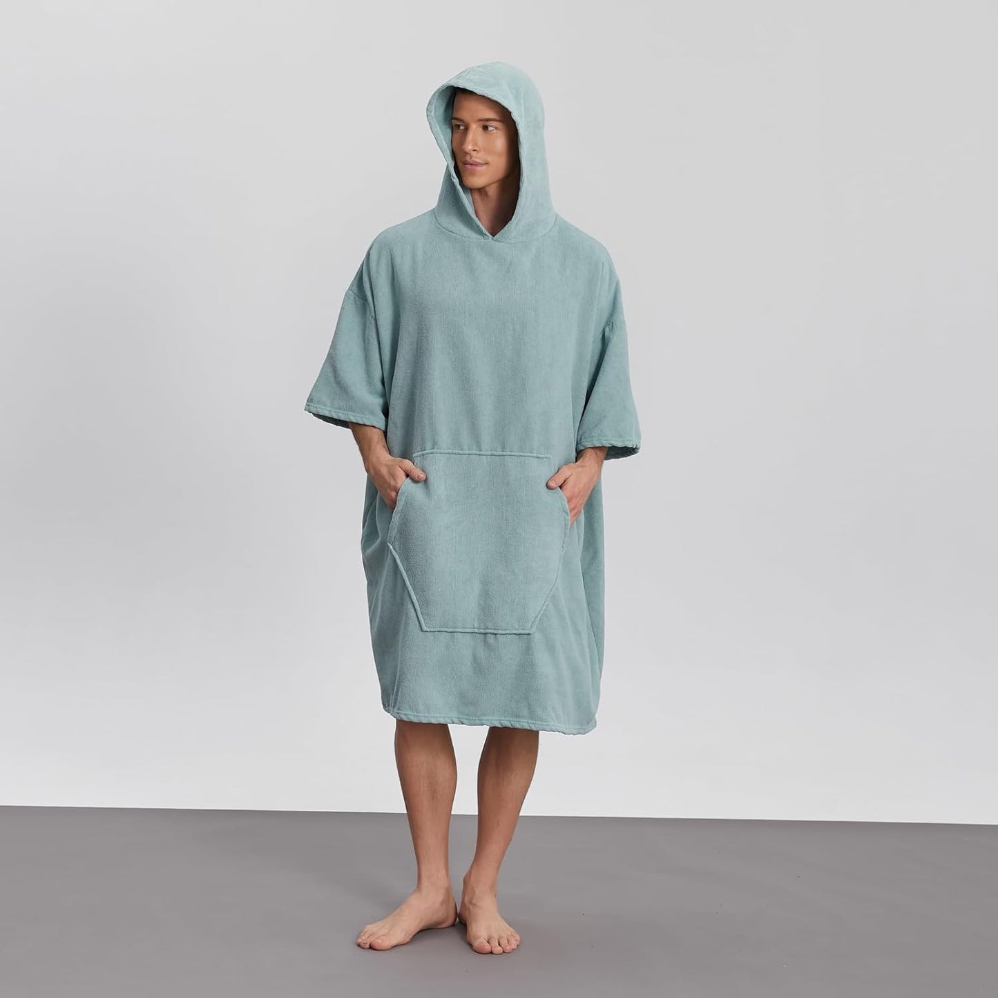 Swimmer Surf Poncho Hooded Towel for Adults Quick Dry Beach Changing Robe with Pockets, Unisex Swim Cover-Up, Grass