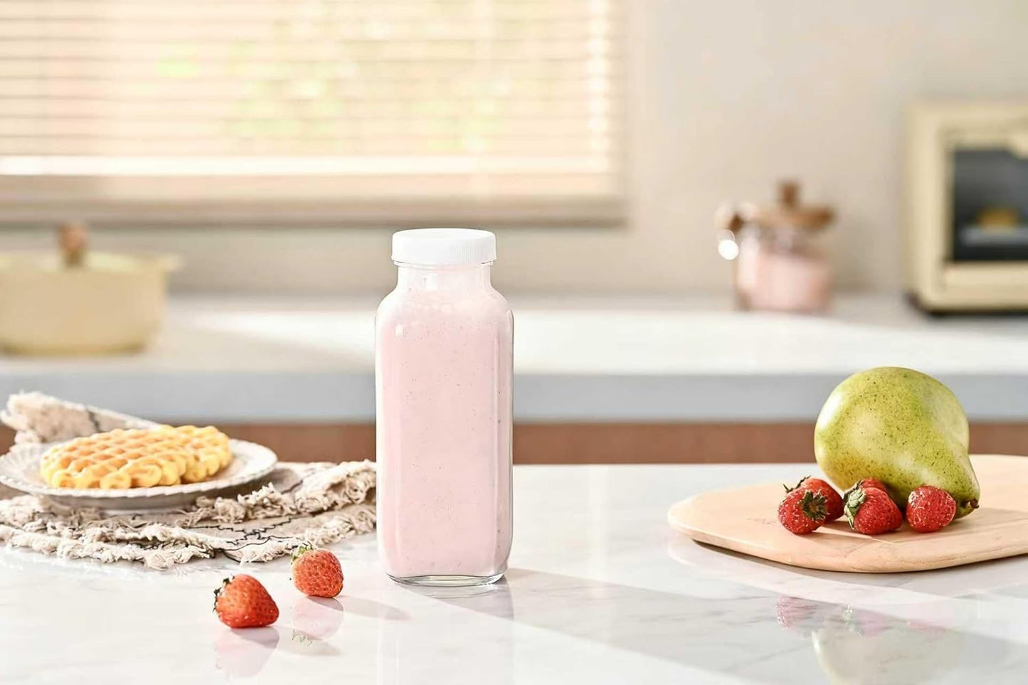 16.9 oz Fox Run Square Glass Milk Bottle, Leaf-Proof Juice and Creamer Container with Lid