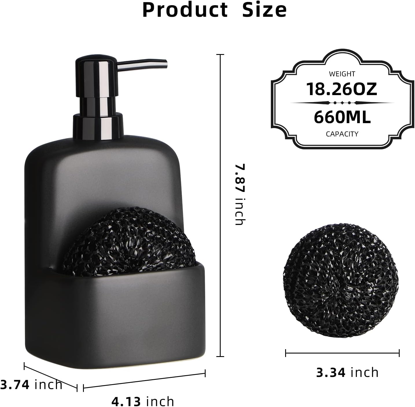 20oz Dish Soap Dispenser - Kitchen Soap Dispenser with Sponge Holder Matte Ceramic Soap Daddy Dispenser for Kitchen