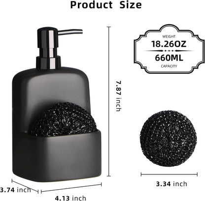 20oz Dish Soap Dispenser - Kitchen Soap Dispenser with Sponge Holder Matte Ceramic Soap Daddy Dispenser for Kitchen