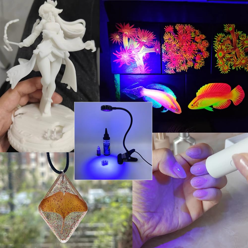 ZOELASS 5W Gooseneck UV Light for Resin Curing, 395-405nm LED UV Curing Lamp with 12" Flexible Arm & Steel Clamp for Resin Molds, Jewelry Making, DIY Crafts, Gel X Nails, Nail Polish