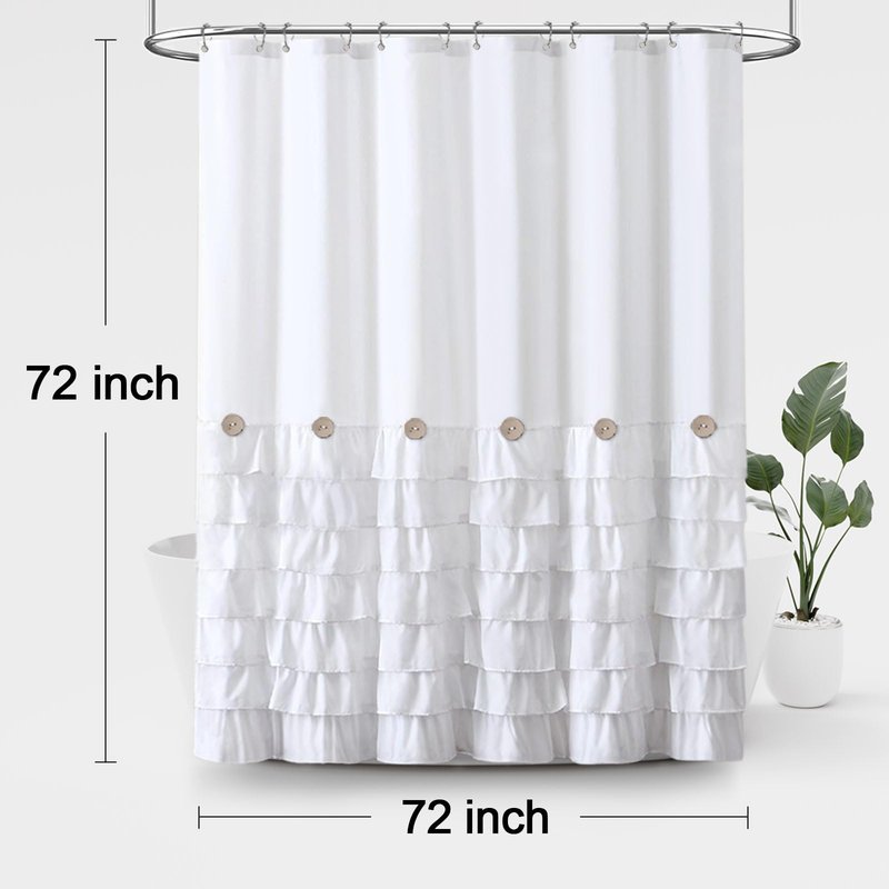 NDDYCU Ruffle Farmhouse Shower Curtain, White Vintage Shower Curtains for Bathroom Fabric Cute Rustic Cloth, 72" W X 72" L Inch