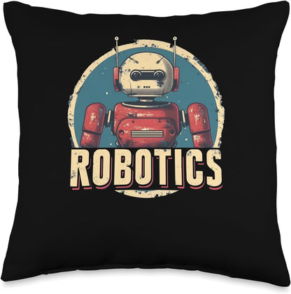 Vintage Throw Pillow - Retro Robotics Engineer Robot