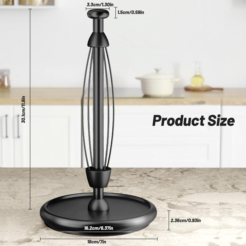 VEHHE Paper Towel Holder Countertop with Weighted Base, One-Handed Tear Paper Towel Holder with Damping Function and EVA Non-Slip Pad for Bathroom and Kitchen (Black)