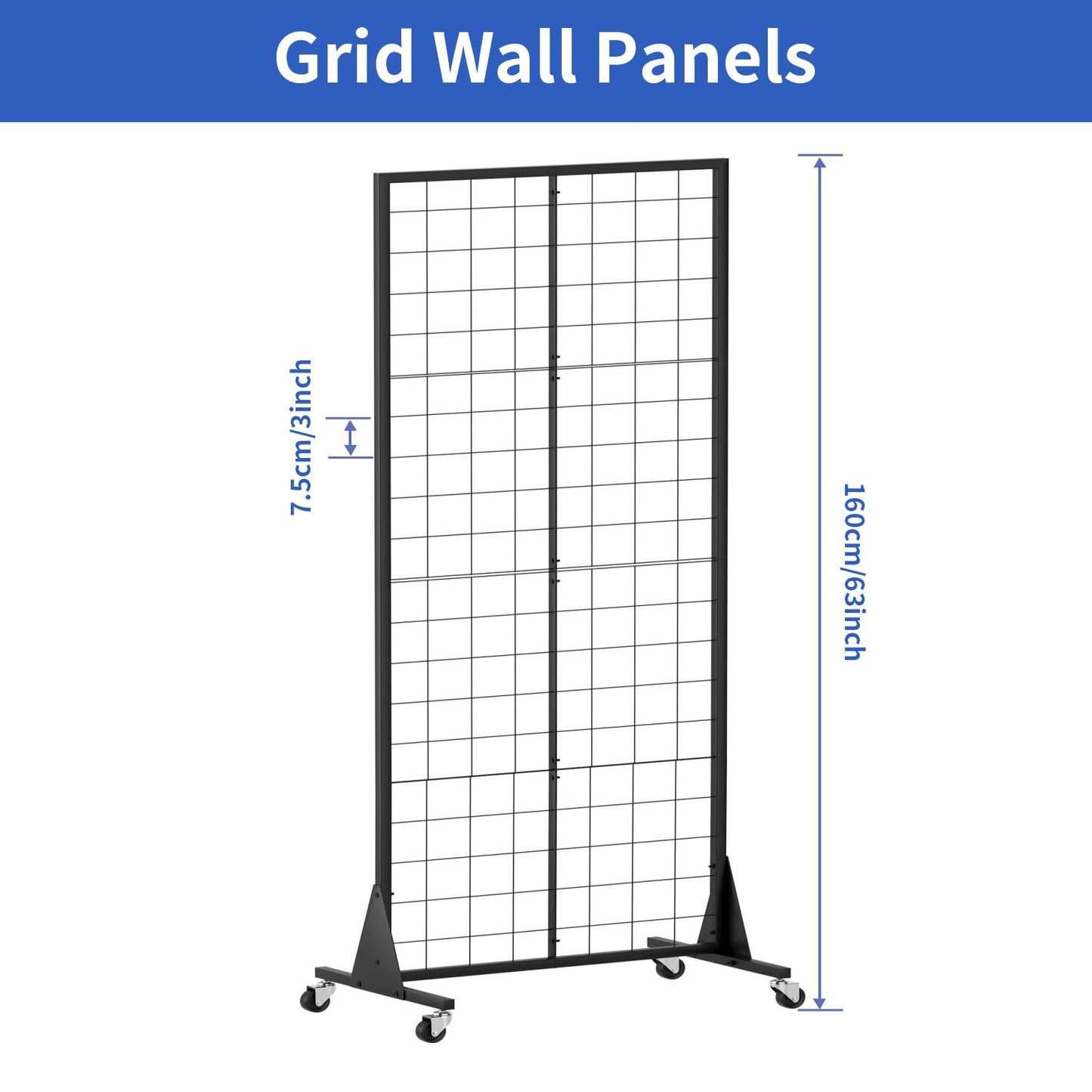 QKOSMTL Gridwall Panel Display Stand, 2'x5.5' Heavy Duty Floor Standing Rack with Detachable Girdwall, Movable Silent Wheel, Easy to Transport, Ideal for Retail & Craft Fairs