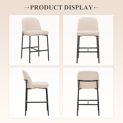 COLAMY Counter Height Bar Stools Set of 6, 25 Inch Modern Fabric Kitchen Island Stools with Back, Upholstered Counter Barstools Armless Bar Chairs with Metal Legs for Island Dining Room Bar,Beige