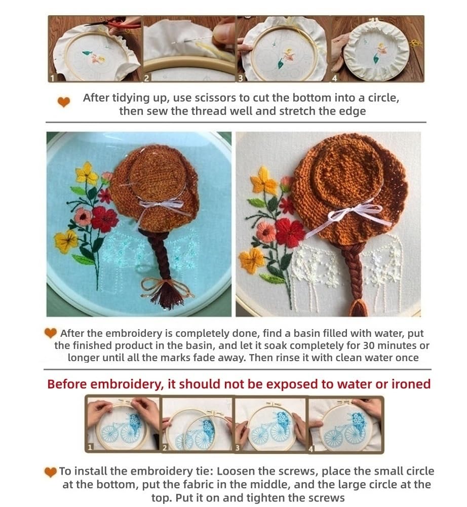 HAOYEGUOJI Embroidery Kit for Beginners, Hand Needlepoint Kits for Adults with Pre-Stamped Patterns, 7.8-Inch Hoop, Threads & Needles, Step by Step Instructions (7.66)