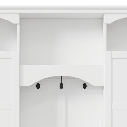 Merax Hall Tree with Bench and Shoe Storage 77.3" Tall with Adjustable Shelves, Modern All-in-One Entryway Bench with 2 Side Cabinets & 7 Hooks, Elegant Arched Design, 55.1"L x 15.7"W (White)