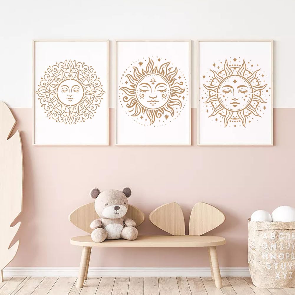 EVERJOYCRAFT 12pcs Mandala Sun and Moon Stencils for Painting 11.8"x11.8" Plastic Drawing Stencils for Crafts Reusable Star Tree Templates with Brushes Painting on Wood Wall Furniture Canvas Scrapbook