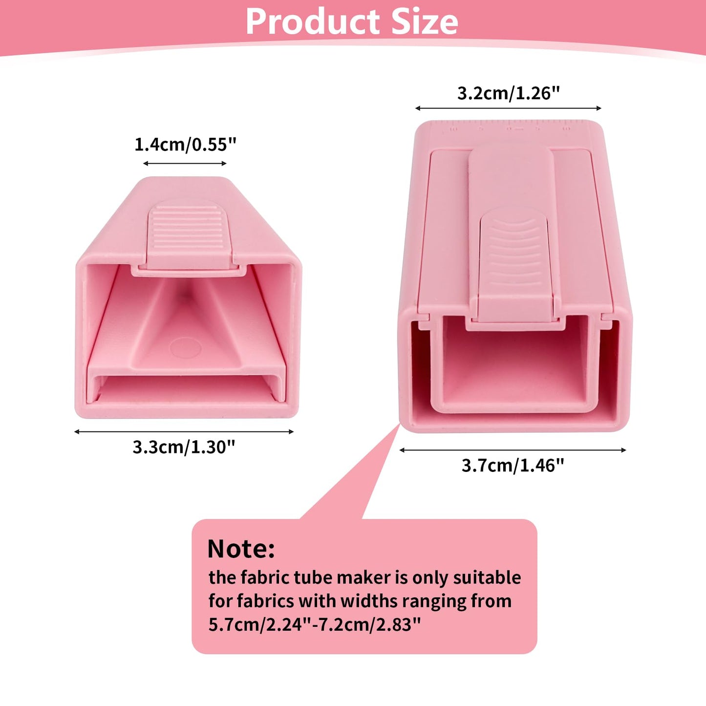 TOOVREN 2PCS Upgraded Bias Tape Makers Fabric Tube Maker for Fabric Roll Rugs Bias Binding Tape Making Tool for DIY Crafting and Quilting Sewing Supplies Machine with Instruction (2PCS Pink)
