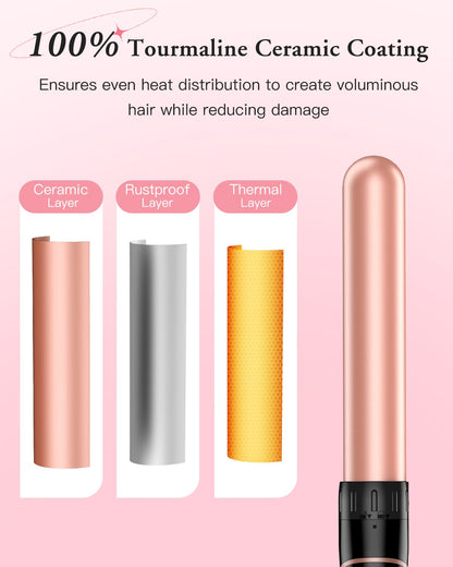 Long Barrel Curling Iron Wand Set, BESTOPE PRO 6 in 1 Curling Wand Set with Ceramic Barrel for Long/Medium Hair, 0.35"-1.25" Interchangeable Hair Wand Curler, Dual Volts, Include Glove & Clips - Black