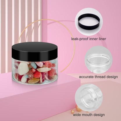 Loretoy 50 Pack 4 OZ Plastic Jars with Lids, BPA Free, Reusable, Refillable Transparent Cosmetic Containers for Bath Salts, Cosmetics, Powders, Beauty Product and Small Accessories