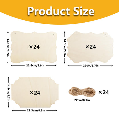 IJRPLM 24 Pcs Wood Sign Blank, Unfinished Hanging Wooden Slices Banners with Ropes, Hanging Craft Door Signs, Rectangle Blank Wood Signs for DIY Crafts, Painting, Wall Art Home Decorations, 3 Style