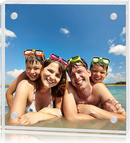 Americanflat 4x4 Acrylic Picture Frame - Double Sided Frames with Magnetic Corners for Desk or Tabletop Display