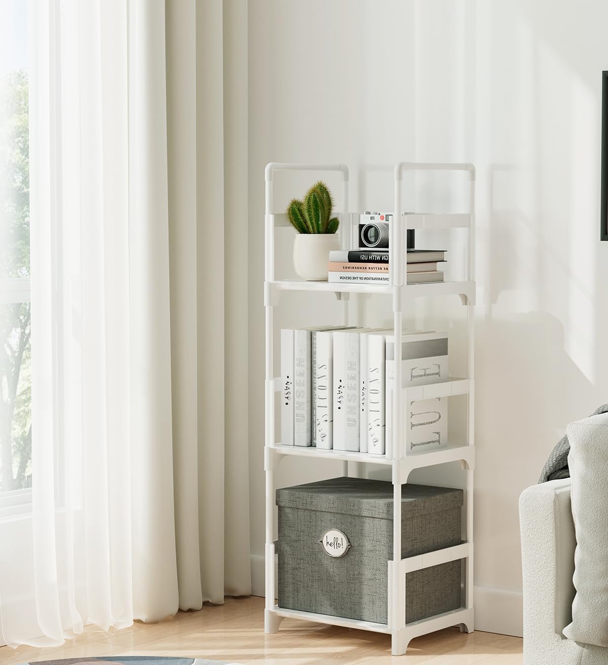 3 FIDUCIAL HOME Tiers Small Bookshelf Book Shelf White Kids Bookcase Mini Short Book Rack Storage Organizer Easy
