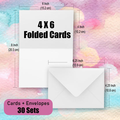 Anscher 30 Pack Heavyweight Cotton Watercolor Cards with Envelopes, 4 x 6 Inch Premium Blank Cards and Envelopes, Perfect for Painting or Card Making, Ideal for Christmas and Birthday Gifts