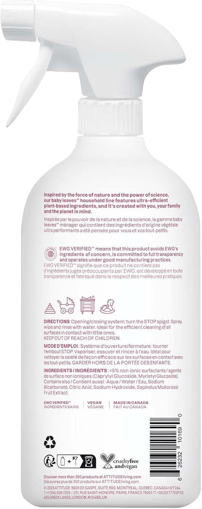ATTITUDE Baby & Kids Toy Cleaner Spray, EWG Verified, Multi-Surface Cleaner for Toys, High Chairs & Play Areas, Naturally Derived, Vegan, Unscented, 27.1 Fl Oz