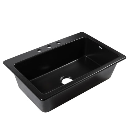 Sinkology Jackson Matte Black Fireclay Drop-In Kitchen Sink - 33 Inch Single Bowl - SureFire Fireclay Won't Chip, Crack, or Stain - 3-Hole - Sinkology Everyday Warranty - Fits 36 Inch Cabinet