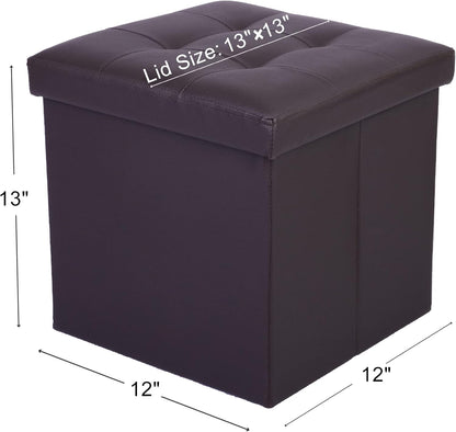Ottoman,13x12x12 inch LotFancy Storage Ottoman Cube, Brown Foot Stool Square Ottoman with Lid, Faux Leather Seat