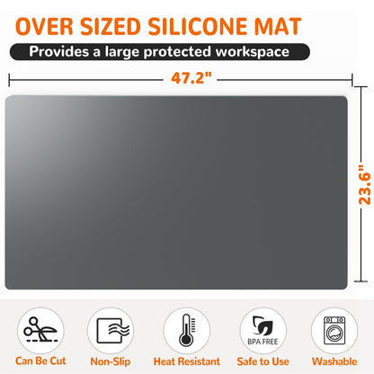 Warome Silicone Mat, 47"x 23" Silicone Mats for Kitchen Counter, Nonslip Heat Resistant Mat, Extra Large Kitchen Counter Mat, Countertop Protector for Craft, No Creases-Gray