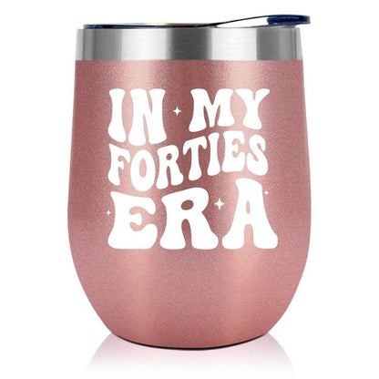 NewEleven 40th Birthday Gifts For Women - 40th Birthday Decorations For Women - 40 Year Old Gifts For Women, Sister, Mom, Daughter, Best Friend - In My Forties Era Wine Tumbler - 12 Oz Tumbler