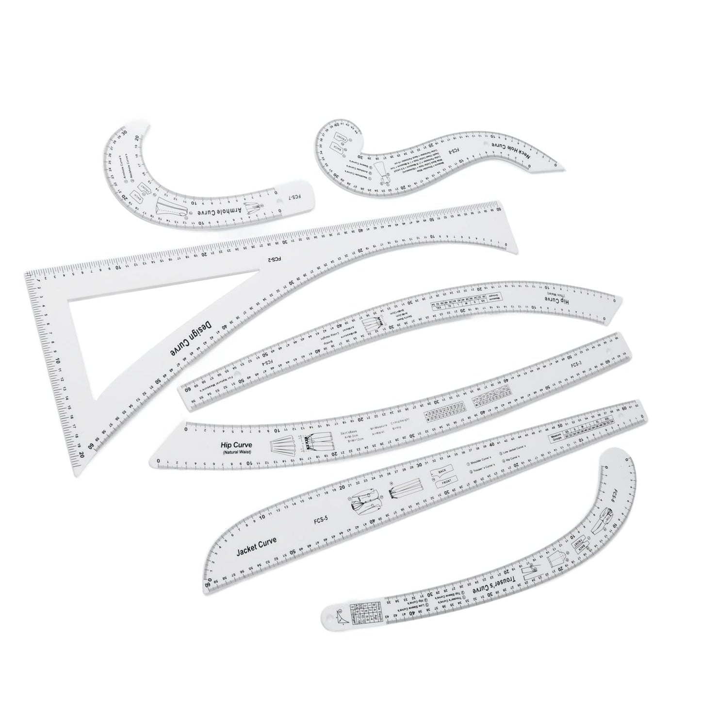 French Curve Ruler Set 7Pcs Acrylic Clear Sewing Ruler Tailor Kit for Dress Making