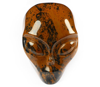 Skullis 2.0" Mahogany Obsidian Crystal Alien Skull, Hand Carved Gemstone Fine Art Sculpture, Reiki Healing Stone Statue.1340