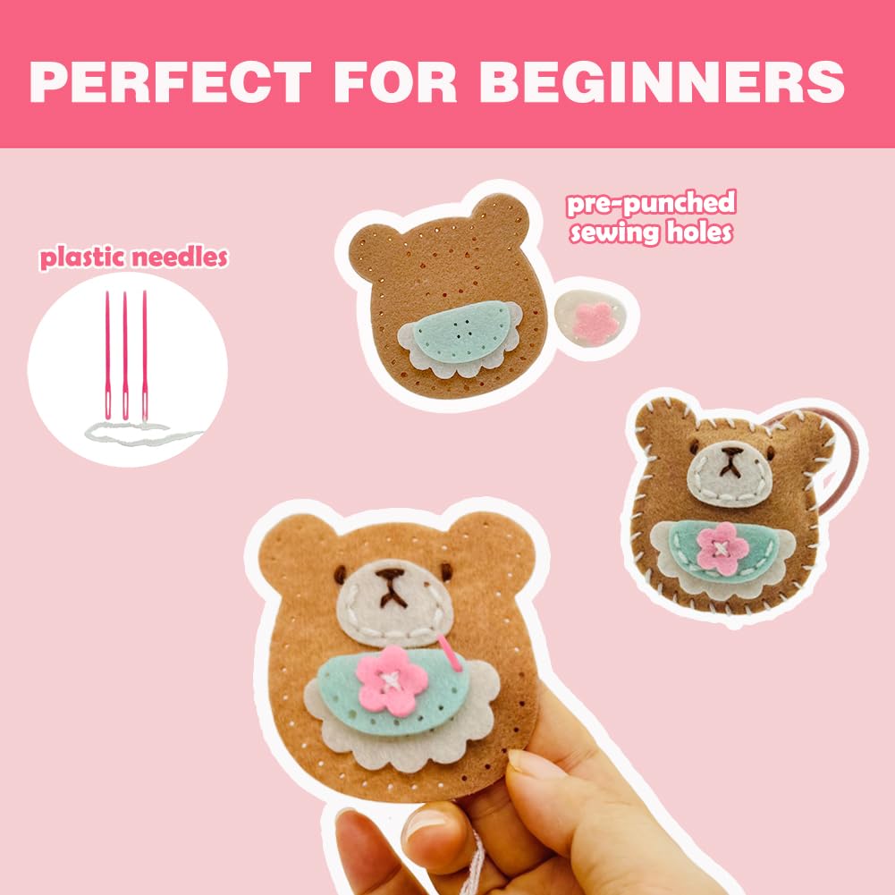 Ferberbears Flet Sewing Kit for Kids Arts and DIY Crafts Kit for Girls Handmade Animal Hanging Charms Beginner 8-10-12 Birthday Gift