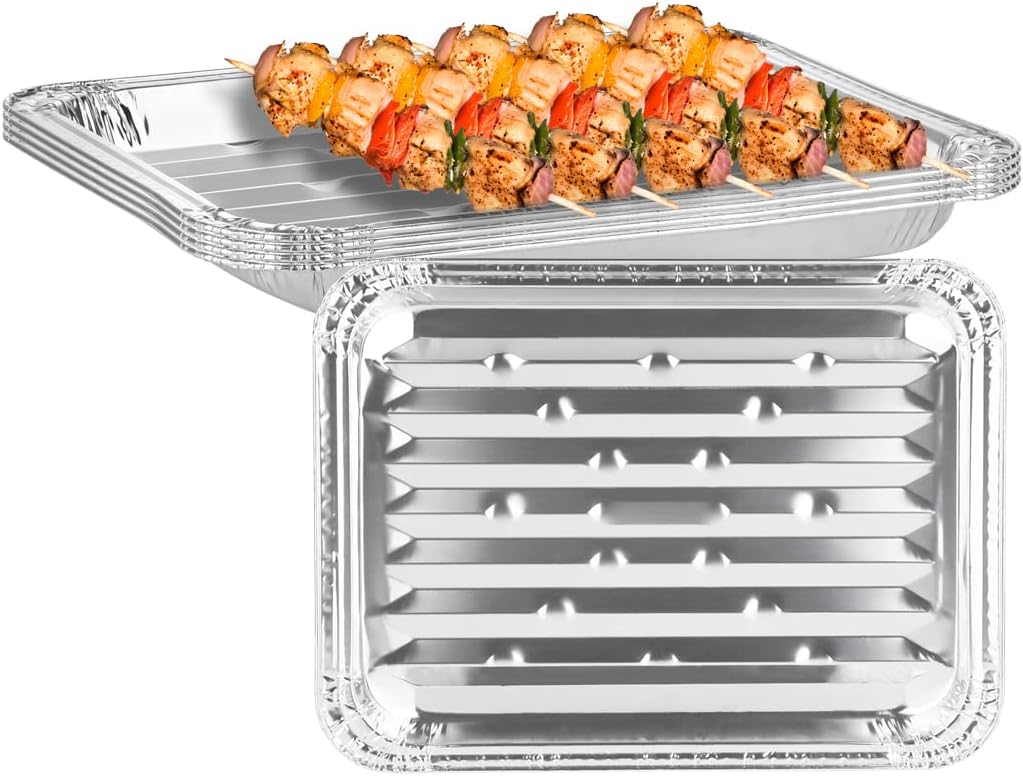 PARTY BARGAINS Aluminum Broiler Pans, 4 Pack Heavy-Duty Disposable Grill Pans for Cooking, Roasting, BBQ
