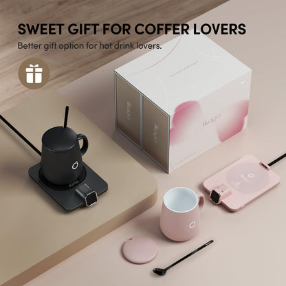 Coffee Mug Warmer Set, Temperature Control Smart Heated Mug for Desk, Electric Coffee Warmer with Auto Shut Off & Real-Time Temp Display, Gifts for Men Women, 15oz, Beige